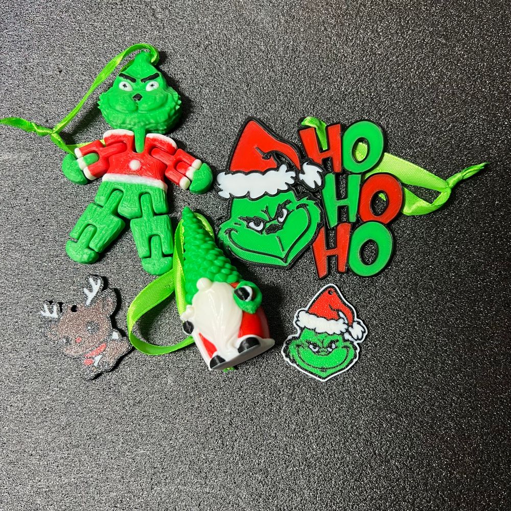 Fidget-grinch and gnome ornament bundle